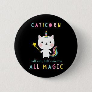 Bóton Redondo 5.08cm Caticorn Half Cat Unicorn Camisa Garotas Cutes Meo