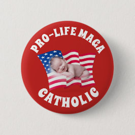 Bóton Redondo 5.08cm CATÓLICO da PRO-VIDA MAGA com bebê e a bandeira