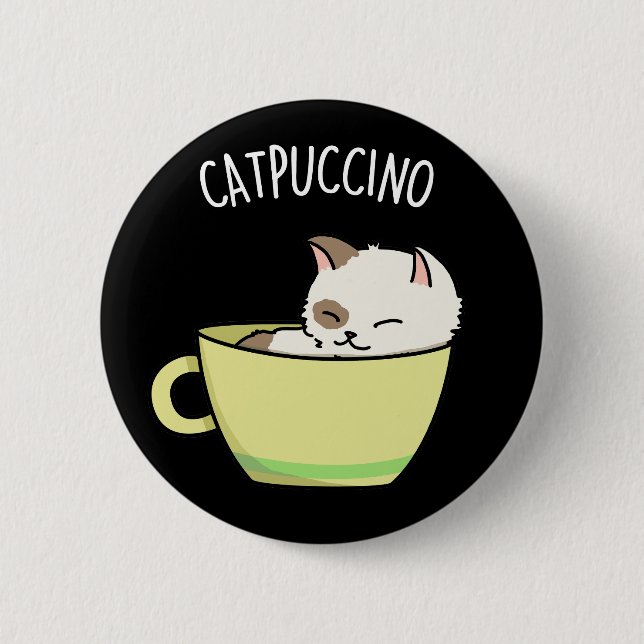 Bóton Redondo 5.08cm Catpuccino Gato Gatinho Engraçado Na Taça Pun Dark (Frente)