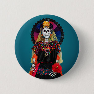 Bóton Redondo 5.08cm Catrina Elegante no Ataque Tradicional Mexicano