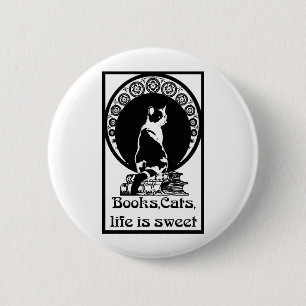 Bóton Redondo 5.08cm Cats, life is Books sweet Kopie_vectorized