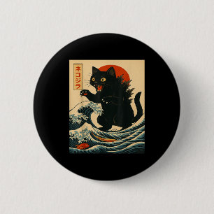 Bóton Redondo 5.08cm Catzilla Gato Arte Japonês Gato Engraçado Para Hom