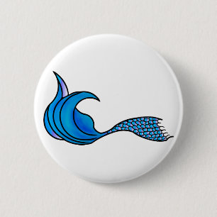 Bóton Redondo 5.08cm Cauda azul da sereia em um pino/botão
