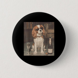 Bóton Redondo 5.08cm Cavalier King Charles Bebendo Champanhe Engraçado