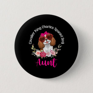 Bóton Redondo 5.08cm Cavalier King Charles Spaniel Cachorro Tia Floral