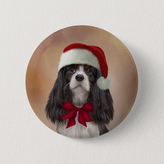 Bóton Redondo 5.08cm Cavalier King Charles Spaniel em chapéu vermelho d (Frente)