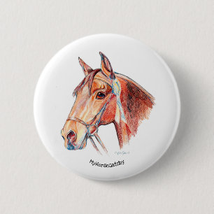 Bóton Redondo 5.08cm Cavalo de baía bonito com Rosette