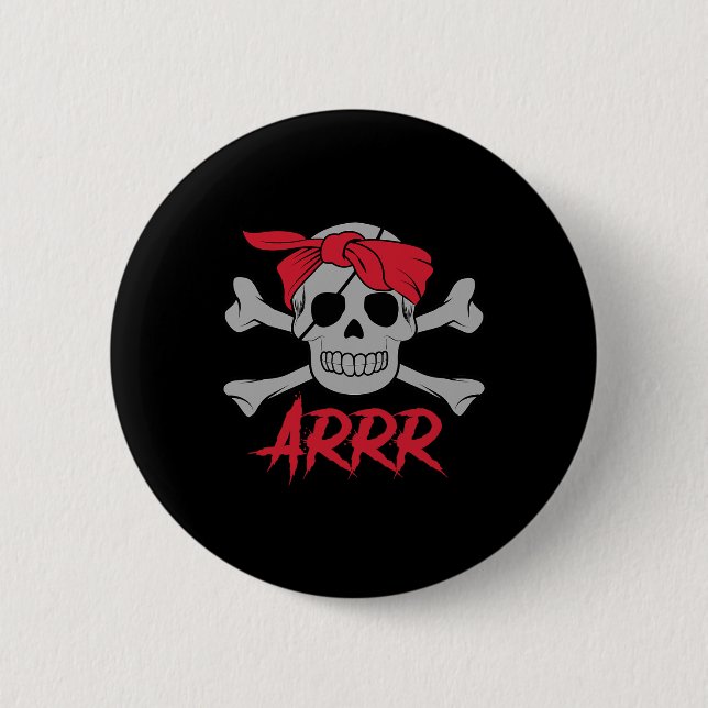 Bóton Redondo 5.08cm Caveira de Morto Pirata com Patch de Olho Hallowee (Frente)