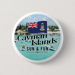 Bóton Redondo 5.08cm "Cayman Islands Sun & Fun" Com Bandeira