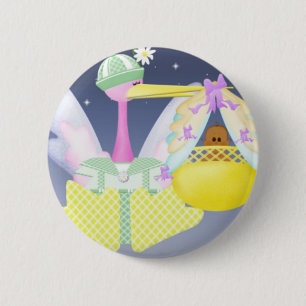 Bóton Redondo 5.08cm Cegonha com bebê do afro-americano