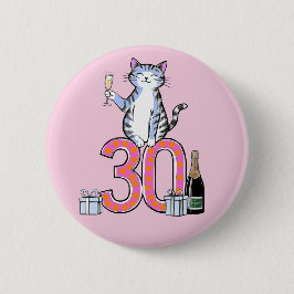 Bóton Redondo 5.08cm celebração de 30 anos de gato de aniversário de 30