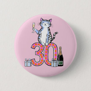 Bóton Redondo 5.08cm celebração de 30 anos de gato de aniversário de 30
