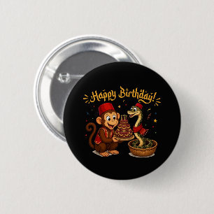 Bóton Redondo 5.08cm Celebração de Aniversário de Macaco Engraçado e Co