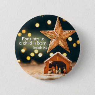 Bóton Redondo 5.08cm Cena de Natal Feliz em Estrela