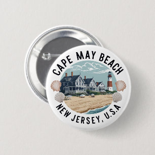 Bóton Redondo 5.08cm Cena Retrô da Praia de Cape May