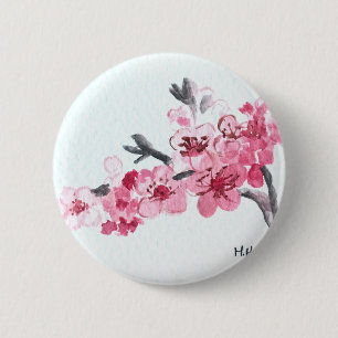Bóton Redondo 5.08cm Cereja floresce flores rosa