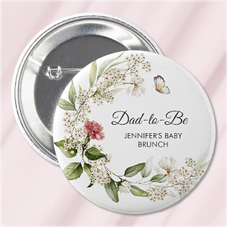 Bóton Redondo 5.08cm Chá de Bebê/Brunch para Pai Futuro Menina Cravo Ro