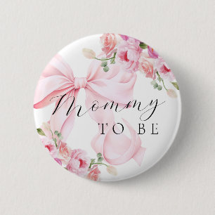 Bóton Redondo 5.08cm Chá de Bebê com Laço Rosa Floral