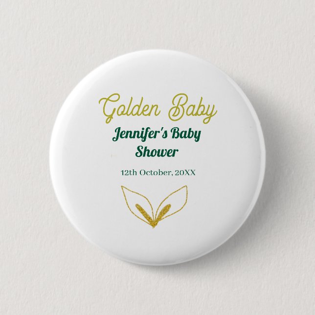 Bóton Redondo 5.08cm Chá de bebê encantado com folhas de ouro verde-fol (Frente)