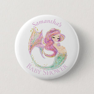 Bóton Redondo 5.08cm Chá de fraldas branco do Mermaid Party