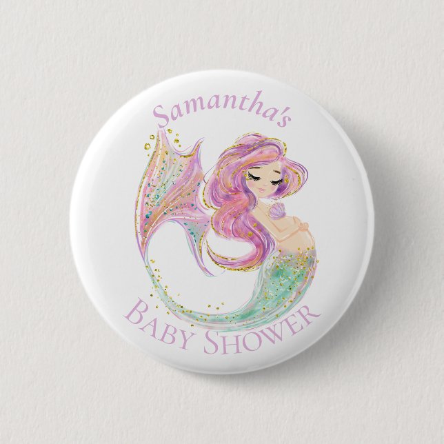 Bóton Redondo 5.08cm Chá de fraldas branco do Mermaid Party (Frente)