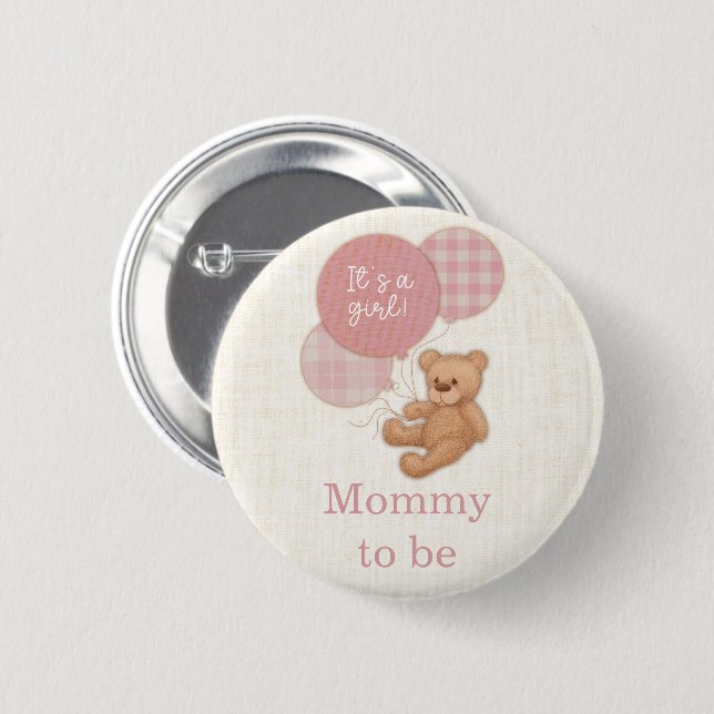 Bóton Redondo 5.08cm Chá de fraldas De Urso Rosa, Rosa (Frente & Verso)