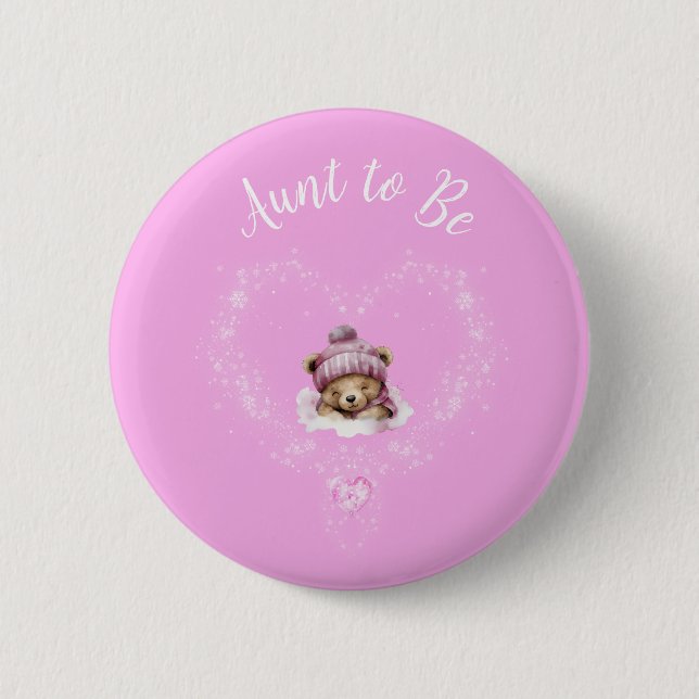 Bóton Redondo 5.08cm Chá de fraldas de Urso Rosa Rosa Cinzento Elevado  (Frente)
