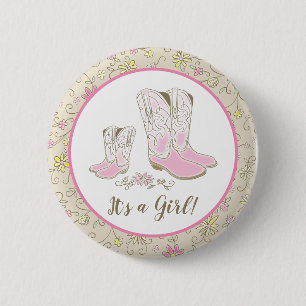 Bóton Redondo 5.08cm Chá de fraldas Rosa do Tema Ocidental da Cowgirl 