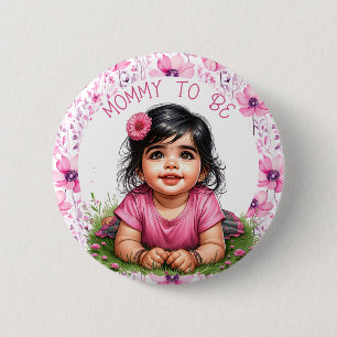 Bóton Redondo 5.08cm Chá de fraldas Rosa Floral da Menina Mamãe a ser
