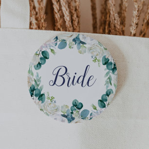 Bóton Redondo 5.08cm Chá de panela Bride Flores Brancas Clássicas