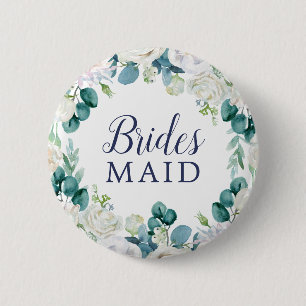 Bóton Redondo 5.08cm Chá de panela Bridesmaid das Flores Brancas Clás