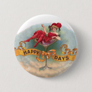 Bóton Redondo 5.08cm Champanhe Vermelho Vitoriano Feliz