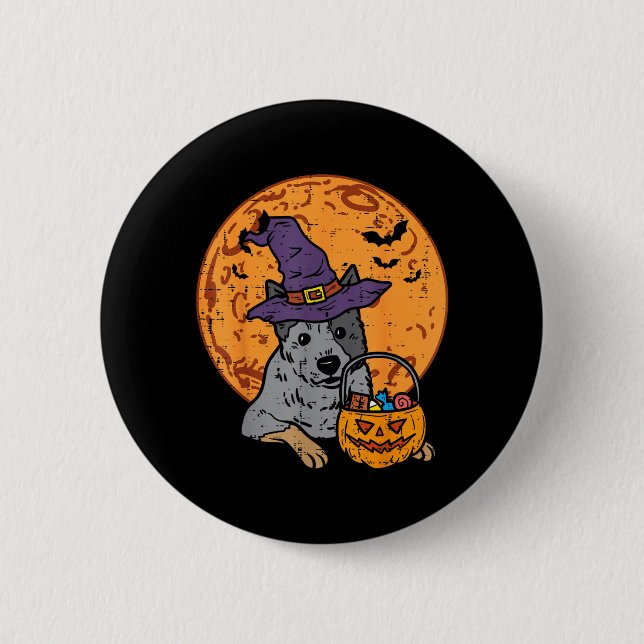 Bóton Redondo 5.08cm Chapéu de Bruxa Lua Jack O Lantern Halloween (Frente)