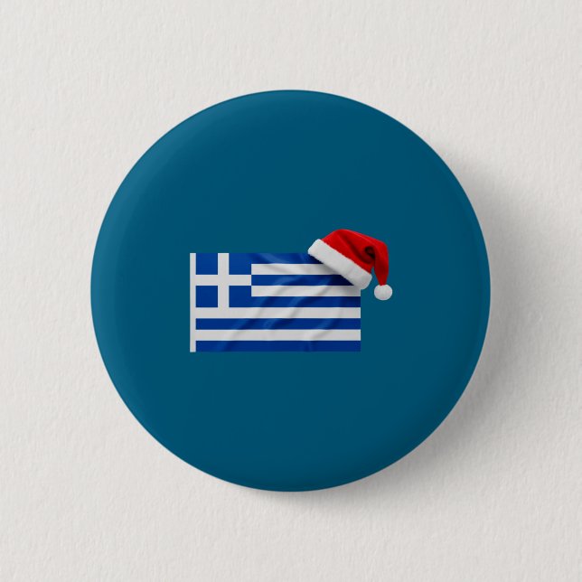 Bóton Redondo 5.08cm Chapéu de Papai Noel com Bandeira Grega Grego Nata (Frente)