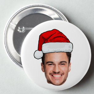 Bóton Redondo 5.08cm Chapéu de Papai Noel com Foto Personalizada de Nat