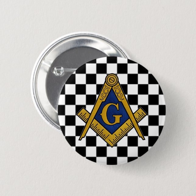 Bóton Redondo 5.08cm Checkers Masonic Freemasons Square e Compass (Frente & Verso)