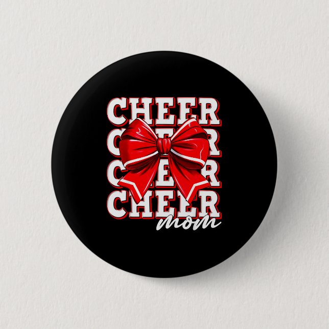 Bóton Redondo 5.08cm Cheer Mom Cheerleader Bow Biggest Fan Red Team  (Frente)