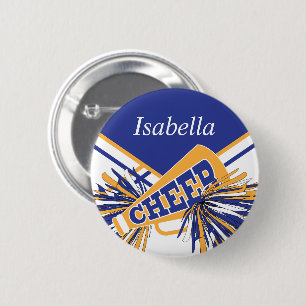 Bóton Redondo 5.08cm Cheerleader em azul, branco e Dourado