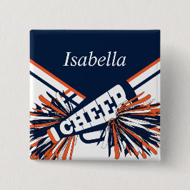 Bóton Redondo 5.08cm Cheerleader em Azul Marinho, Laranja e Branco