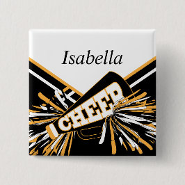 Bóton Redondo 5.08cm Cheerleader em Dourado, branco e preto