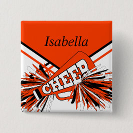 Bóton Redondo 5.08cm Cheerleader em laranja, branco e preto