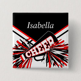 Bóton Redondo 5.08cm Cheerleader em preto, vermelho e branco