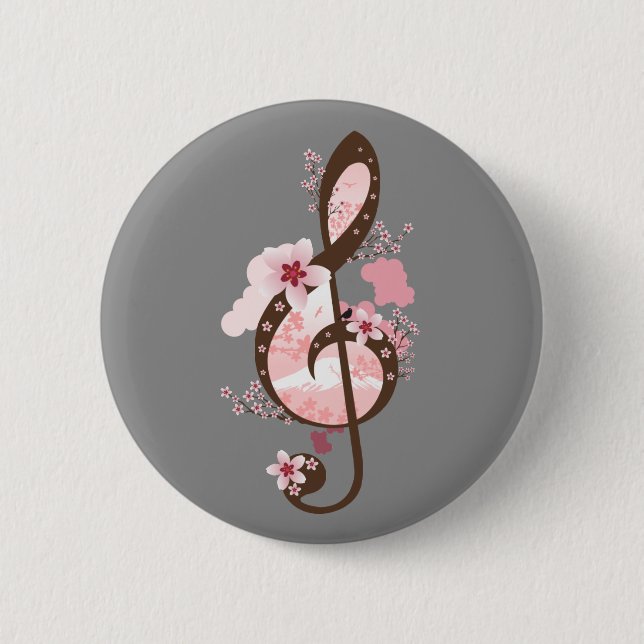 Bóton Redondo 5.08cm Cherry Blossom Music (Frente)