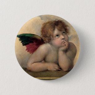 Bóton Redondo 5.08cm Cherub da Sistine Madonna por Raphael