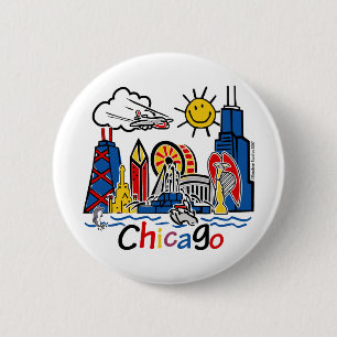 Bóton Redondo 5.08cm Chicago caçoa a skyline