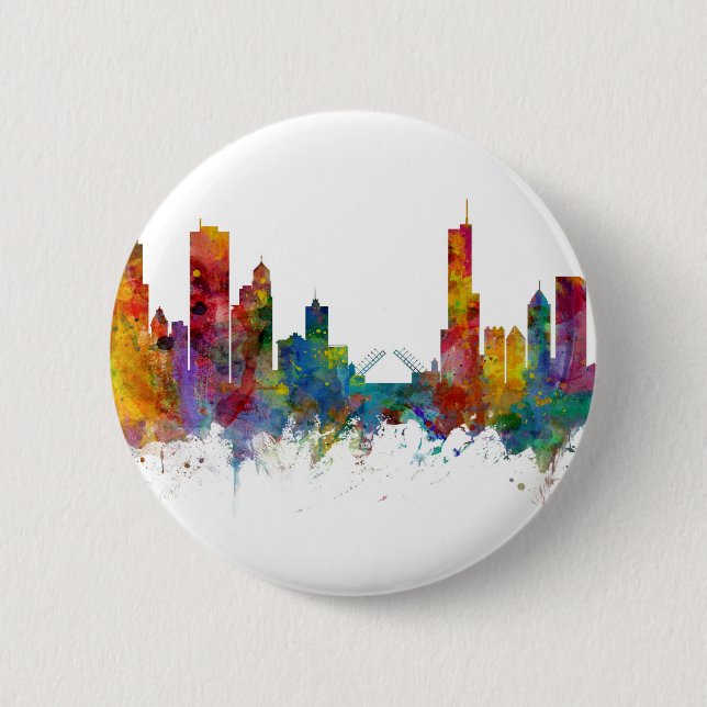 Bóton Redondo 5.08cm Chicago Illinois Skyline (Frente)