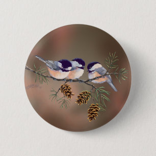Bóton Redondo 5.08cm CHICKADEES & PINECONES por SHARON SHARPE