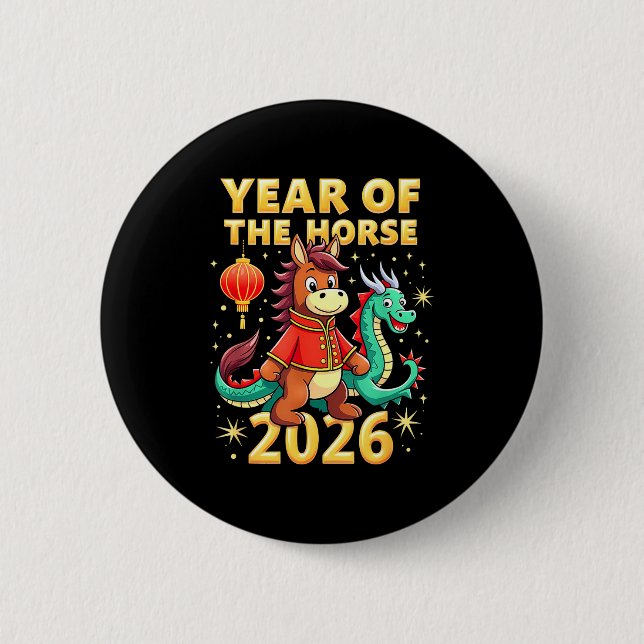 Bóton Redondo 5.08cm Chinese New Year 2026 Year Of The Horse  (Frente)