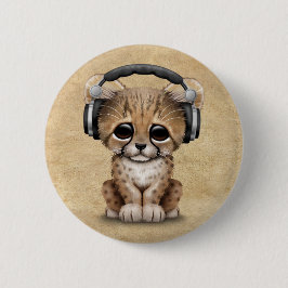 Bóton Redondo 5.08cm Chita bonito Cub DJ que veste fones de ouvido