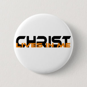 Bóton Redondo 5.08cm Christ lives dentro mim Preto Cor de laranja